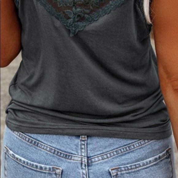 Green Lace On Gray Tank - Picture 6 of 7